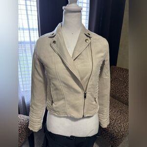 H&M Cream Faux Suede Asymmetrical Zip Jacket